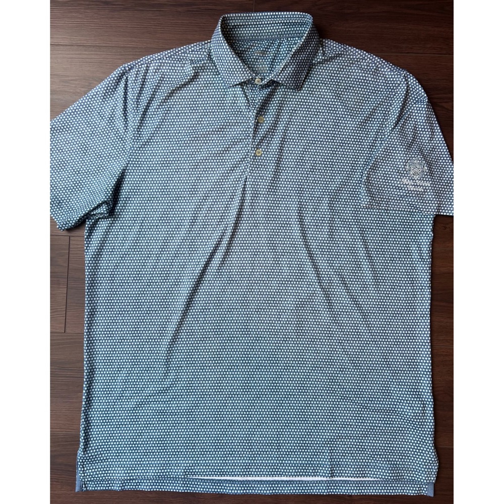 Johnnie-O Mens XL Blue White Dot Performance Golf Polo Trump National Charlotte